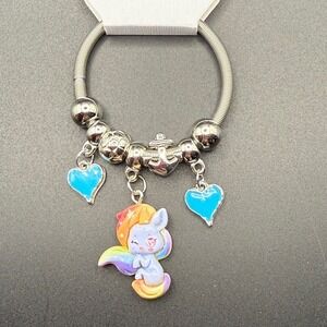 Cute‎ Rainbow Unicorn Charm Bracelet Silver Tone Stretchy Bangle Hearts Anchor